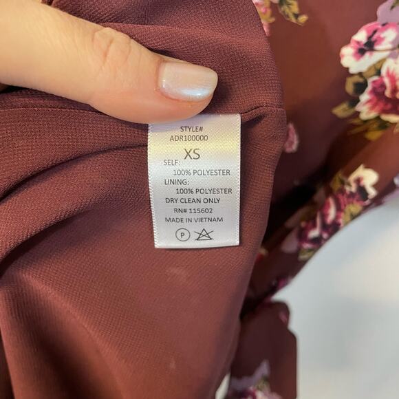 ASTR the label Wine Maroon Floral Short Sleeve Faux Wrap Mini Dress XS - Picture 6 of 7